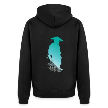Samurai Blütenzauber Geistige Stärke - Unisex Premium Bio Zip Hoodie - Schwarz - Hinten - Nico (187cm)