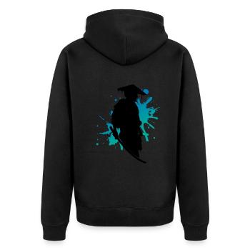 Samurai Fighting Spirit Ink Splash Art - Unisex Premium Organic Zip Hoodie - black - Back - Nico (187cm)