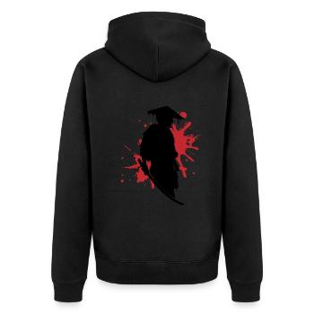 Samurai Fighting Spirit Ink Splash Art - Unisex Premium Organic Zip Hoodie - black - Back - Nico (187cm)