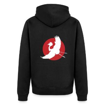 Fliegender Kranich Silhouette Kunst - Unisex Premium Bio Zip Hoodie - Schwarz - Hinten - Nico (187cm)