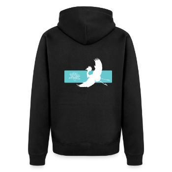 Crane and lotus flower on red bar - Unisex Premium Organic Zip Hoodie - black - Back - Nico (187cm)