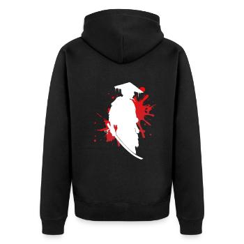 Samurai Krieger Stolz & Ehre Geschenk - Unisex Premium Bio Zip Hoodie - Schwarz - Hinten - Nico (187cm)