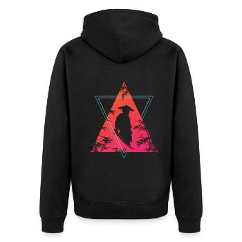 Neon Samurai Moderner Krieger Geist - Unisex Premium Bio Zip Hoodie - Schwarz - Hinten - Nico (187cm)