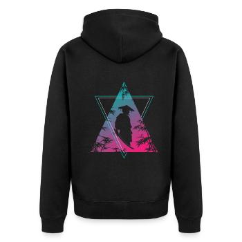 Neon Samurai Moderner Krieger Geist - Unisex Premium Bio Zip Hoodie - Schwarz - Hinten - Nico (187cm)