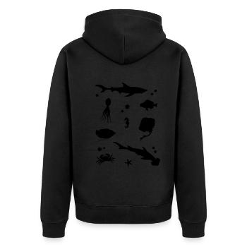 Ozeanisches Schattenspiel Elegante Tiefsee - Unisex Premium Bio Zip Hoodie - Schwarz - Hinten - Nico (187cm)