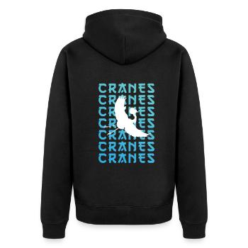 Kranich Silhouette Schattenkunst - Unisex Premium Bio Zip Hoodie - Schwarz - Hinten - Nico (187cm)