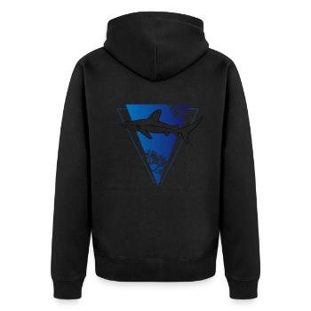 Tiefsee Triangel Hai Mystik Geschenk - Unisex Premium Bio Zip Hoodie - Schwarz - Hinten - Nico (187cm)