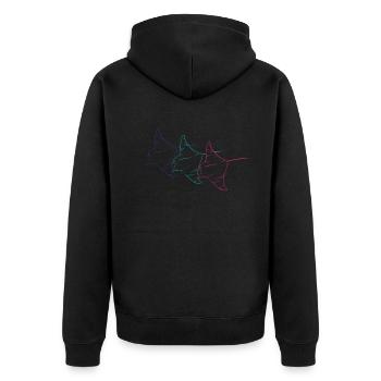 Trio Manta Rays Neonkontur - Unisex Premium Bio Zip Hoodie - Schwarz - Hinten - Nico (187cm)