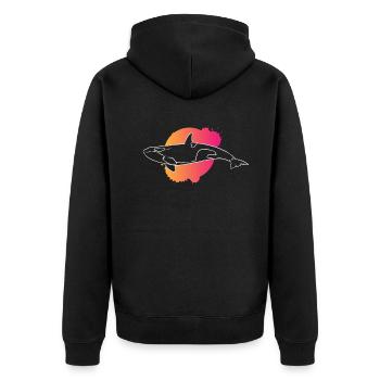 Ozeanischer Orca Silhouette Meeresliebe - Unisex Premium Bio Zip Hoodie - Schwarz - Hinten - Nico (187cm)