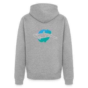 Ozeanischer Orca Silhouette Meeresliebe - Unisex Premium Bio Zip Hoodie - Grau meliert - Hinten - Nico (187cm)