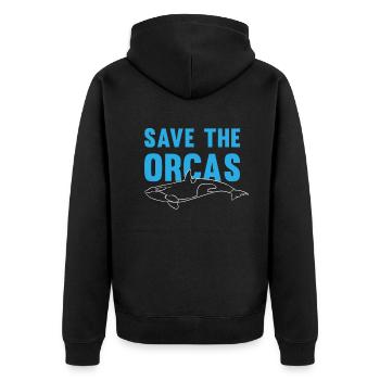 Protect the Orcas Environmentally Conscious Gift - Unisex Premium Organic Zip Hoodie - black - Back - Nico (187cm)