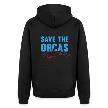 Protect the Orcas Environmentally Conscious Gift - Unisex Premium Organic Zip Hoodie - black - Back - Nico (187cm)