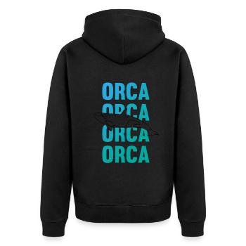 rca Schriftzug Meereskraft Geschenk - Unisex Premium Bio Zip Hoodie - Schwarz - Hinten - Nico (187cm)