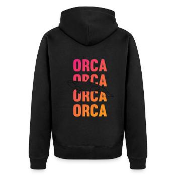Orca Schriftzug Meereskraft Geschenk - Unisex Premium Bio Zip Hoodie - Schwarz - Hinten - Nico (187cm)