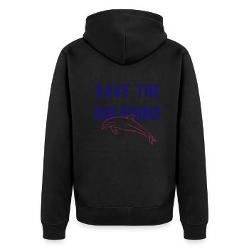 Delfinschutz Appell Design - Unisex Premium Bio Zip Hoodie - Schwarz - Hinten - Nico (187cm)