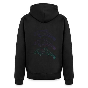 Drei Freunde Delfine Ozean Abenteuer - Unisex Premium Bio Zip Hoodie - Schwarz - Hinten - Nico (187cm)