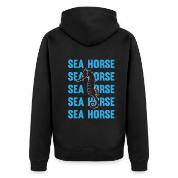 Sea Horse Writing Game Ocean Love - Unisex Premium Organic Zip Hoodie - black - Back - Nico (187cm)