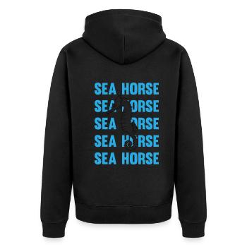 Sea Horse Writing Game Ocean Love - Unisex Premium Organic Zip Hoodie - black - Back - Nico (187cm)