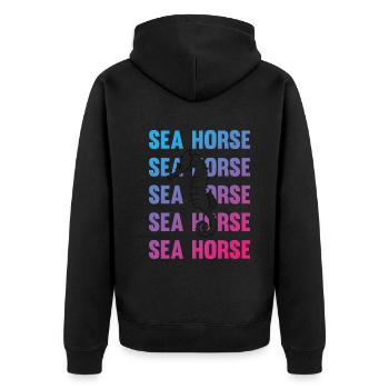 Sea Horse Writing Game Ocean Love - Unisex Premium Organic Zip Hoodie - black - Back - Nico (187cm)