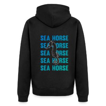 Sea Horse Writing Game Ocean Love - Unisex Premium Organic Zip Hoodie - black - Back - Nico (187cm)