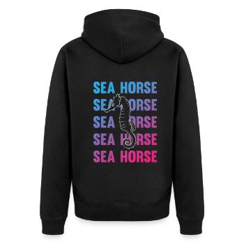 Sea Horse Writing Game Ocean Love - Unisex Premium Organic Zip Hoodie - black - Back - Nico (187cm)