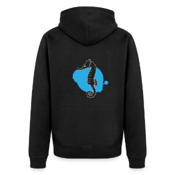 Silhouette Seepferdchen Ozean - Unisex Premium Bio Zip Hoodie - Schwarz - Hinten - Nico (187cm)