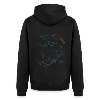Ozeanische Freunde Farbenpracht Unterwasser - Unisex Premium Bio Zip Hoodie - Schwarz - Hinten - Nico (187cm)