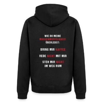 Überlebensguide Morgenmuffel Kaffee Geschenk - Unisex Premium Bio Zip Hoodie - Schwarz - Hinten - Nico (187cm)