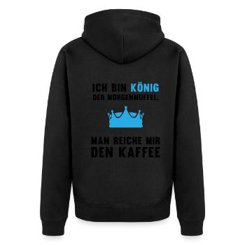 Morgenmuffel Kaffee-König Geschenkidee - Unisex Premium Bio Zip Hoodie - Schwarz - Hinten - Nico (187cm)