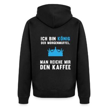 Morgenmuffel Kaffee-König Geschenkidee - Unisex Premium Bio Zip Hoodie - Schwarz - Hinten - Nico (187cm)