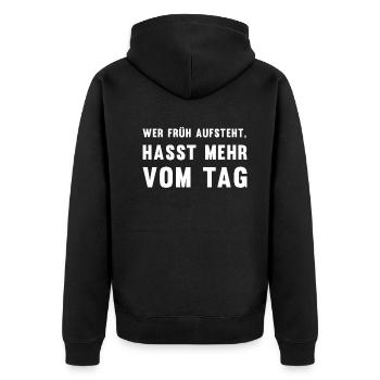 Anti-Morgenmensch Wecker-Snooze-Geschenk - Unisex Premium Bio Zip Hoodie - Schwarz - Hinten - Nico (187cm)