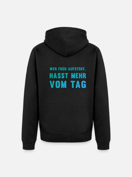 Ironischer Morgenmuffel-Spruch Geschenk - Unisex Premium Bio Zip Hoodie - Schwarz