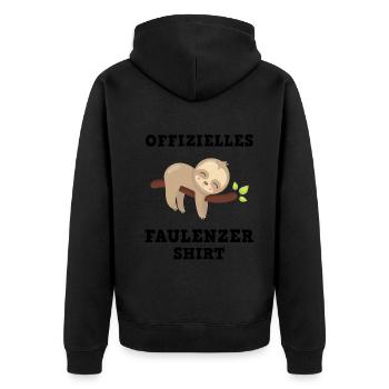 Faulenzer Shirt Faultier Relax Modus - Unisex Premium Bio Zip Hoodie - Schwarz - Hinten - Nico (187cm)