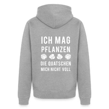 Pflanzenfreund Leises Grün - Unisex Premium Bio Zip Hoodie - Grau meliert - Hinten - Nico (187cm)