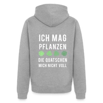 Pflanzenfreund Leises Grün - Unisex Premium Bio Zip Hoodie - Grau meliert - Hinten - Nico (187cm)
