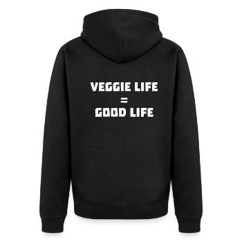 Veggie Life - Gutes Leben - Unisex Premium Bio Zip Hoodie - Schwarz - Hinten - Nico (187cm)