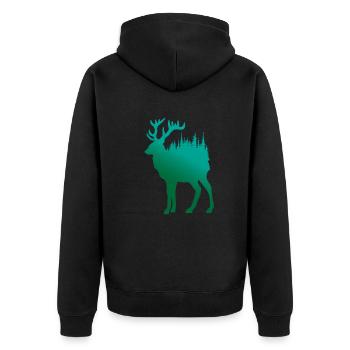 Waldseele Hirsch - Naturverbunden - Unisex Premium Bio Zip Hoodie - Schwarz - Hinten - Nico (187cm)