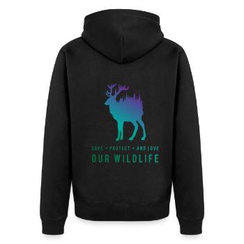 Protecting Nature - Deer in the Forest - Unisex Premium Organic Zip Hoodie - black - Back - Nico (187cm)