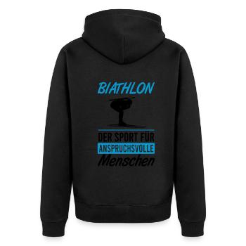 Biathlon – Challenge and Precision - Unisex Premium Organic Zip Hoodie - black - Back - Nico (187cm)