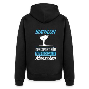 Biathlon – Challenge and Precision - Unisex Premium Organic Zip Hoodie - black - Back - Nico (187cm)