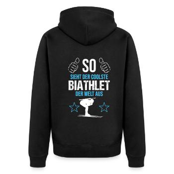 Weltbester Biathlet – Coolness Pur - Unisex Premium Bio Zip Hoodie - Schwarz - Hinten - Nico (187cm)