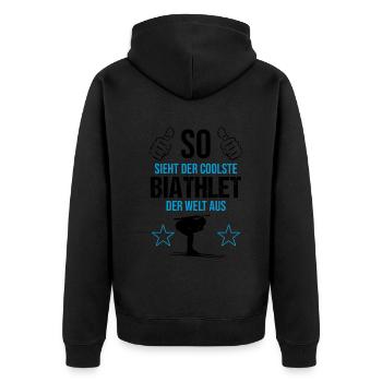 Weltbester Biathlet – Coolness Pur - Unisex Premium Bio Zip Hoodie - Schwarz - Hinten - Nico (187cm)