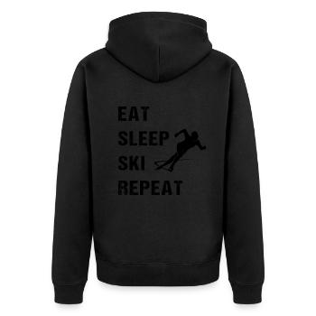 Ski-Lebensstil: Essen, Schlafen, Wiederholen - Unisex Premium Bio Zip Hoodie - Schwarz - Hinten - Nico (187cm)