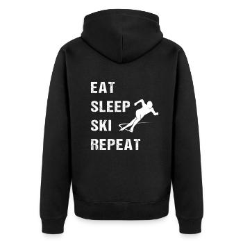Ski-Lebensstil: Essen, Schlafen, Wiederholen - Unisex Premium Bio Zip Hoodie - Schwarz - Hinten - Nico (187cm)