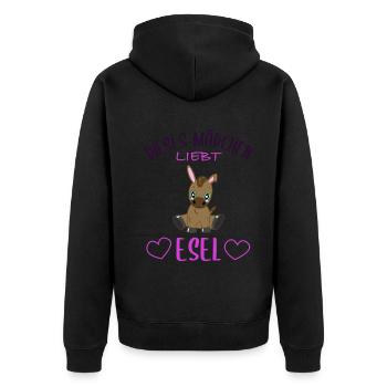 Mädchen & Esel Liebe - Unzertrennlich - Unisex Premium Bio Zip Hoodie - Schwarz - Hinten - Nico (187cm)