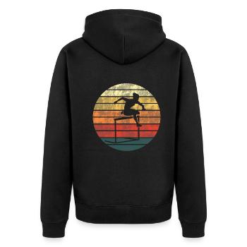 Hindernislauf Abendrot - Sportglanz - Unisex Premium Bio Zip Hoodie - Schwarz - Hinten - Nico (187cm)
