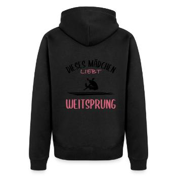 Weitsprung-Liebe - Unisex Premium Bio Zip Hoodie - Schwarz - Hinten - Nico (187cm)