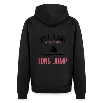 Weitsprung-Liebe - Unisex Premium Bio Zip Hoodie - Schwarz - Hinten - Nico (187cm)