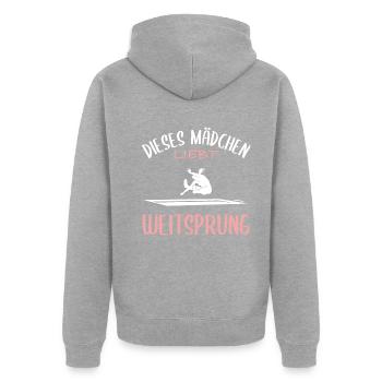 Weitsprung-Liebe - Unisex Premium Bio Zip Hoodie - Grau meliert - Hinten - Nico (187cm)