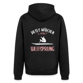 Weitsprung-Liebe - Unisex Premium Bio Zip Hoodie - Schwarz - Hinten - Nico (187cm)